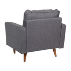 Fauteuil rembourré du milieu du siècle en similicuir gris foncé/gris ardoise avec pieds en bois massif – Simple