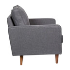 Fauteuil rembourré du milieu du siècle en similicuir gris foncé/gris ardoise avec pieds en bois massif – Simple