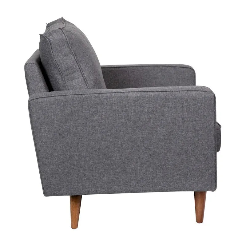 Fauteuil rembourré du milieu du siècle en similicuir gris foncé/gris ardoise avec pieds en bois massif – Simple