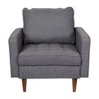 Fauteuil rembourré du milieu du siècle en similicuir gris foncé/gris ardoise avec pieds en bois massif – Simple