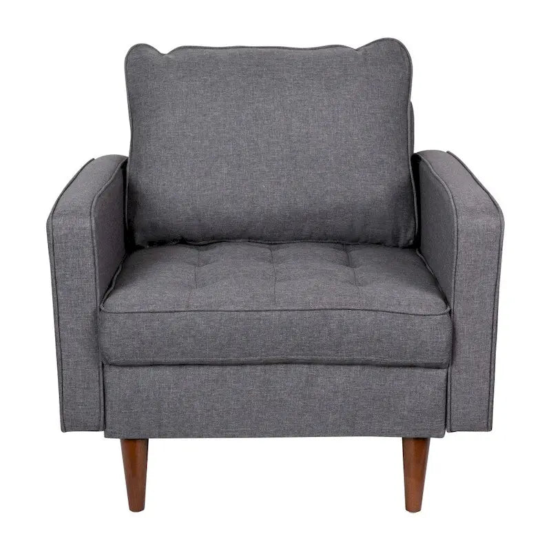 Fauteuil rembourré du milieu du siècle en similicuir gris foncé/gris ardoise avec pieds en bois massif – Simple