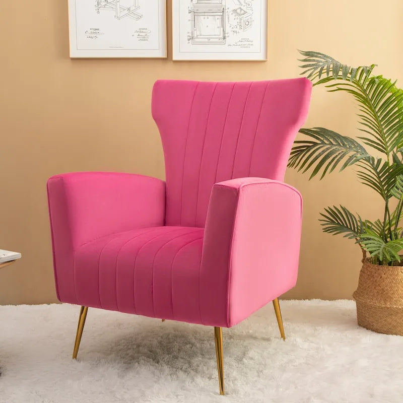 Fauteuil d'appoint dossier capitonné en velours rose / jaune / vert / blanc / rouge rosé avec pieds dorés – Individuel