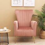 Fauteuil d'appoint dossier capitonné en velours rose / jaune / vert / blanc / rouge rosé avec pieds dorés – Individuel