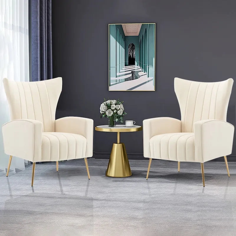 Fauteuil d'appoint dossier capitonné en velours rose / jaune / vert / blanc / rouge rosé avec pieds dorés – Individuel