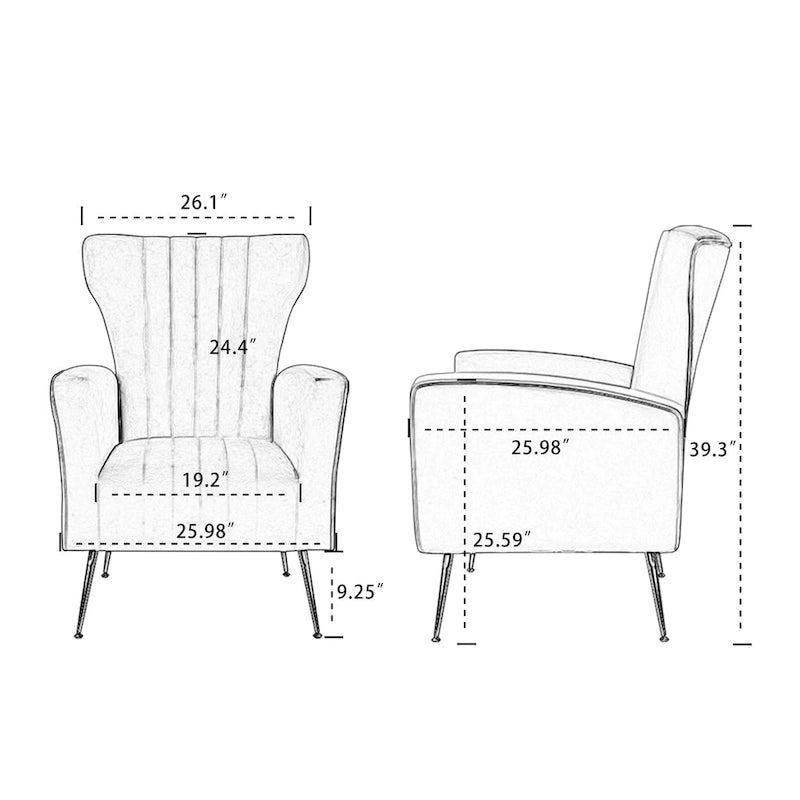 Fauteuil d'appoint dossier capitonné en velours rose / jaune / vert / blanc / rouge rosé avec pieds dorés – Individuel
