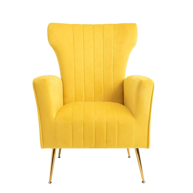 Fauteuil d'appoint dossier capitonné en velours rose / jaune / vert / blanc / rouge rosé avec pieds dorés – Individuel