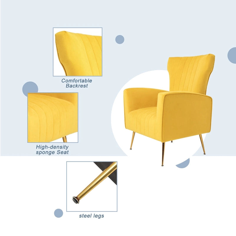 Fauteuil d'appoint dossier capitonné en velours rose / jaune / vert / blanc / rouge rosé avec pieds dorés – Individuel