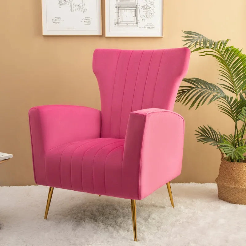 Fauteuil d'appoint dossier capitonné en velours rose / jaune / vert / blanc / rouge rosé avec pieds dorés – Individuel