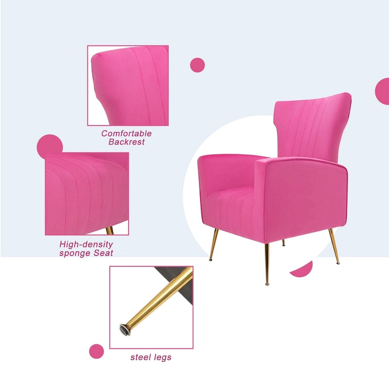 Fauteuil d'appoint dossier capitonné en velours rose / jaune / vert / blanc / rouge rosé avec pieds dorés – Individuel