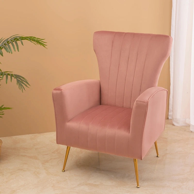 Fauteuil d'appoint dossier capitonné en velours rose / jaune / vert / blanc / rouge rosé avec pieds dorés – Individuel
