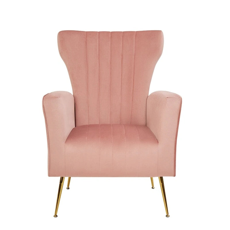 Fauteuil d'appoint dossier capitonné en velours rose / jaune / vert / blanc / rouge rosé avec pieds dorés – Individuel
