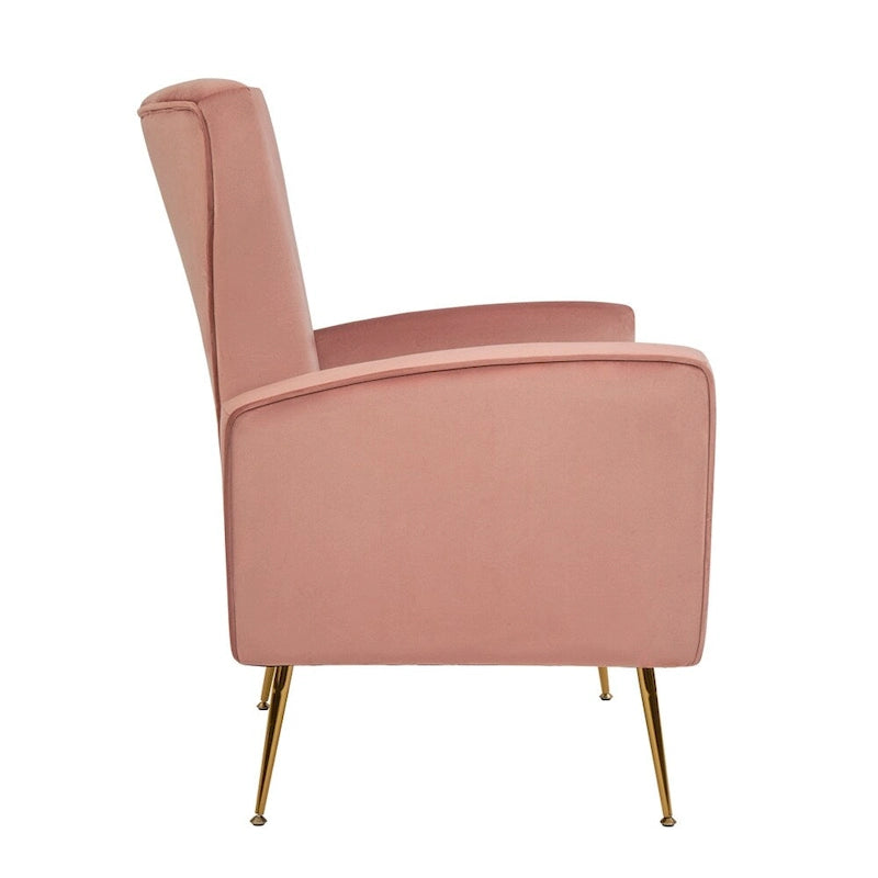 Fauteuil d'appoint dossier capitonné en velours rose / jaune / vert / blanc / rouge rosé avec pieds dorés – Individuel