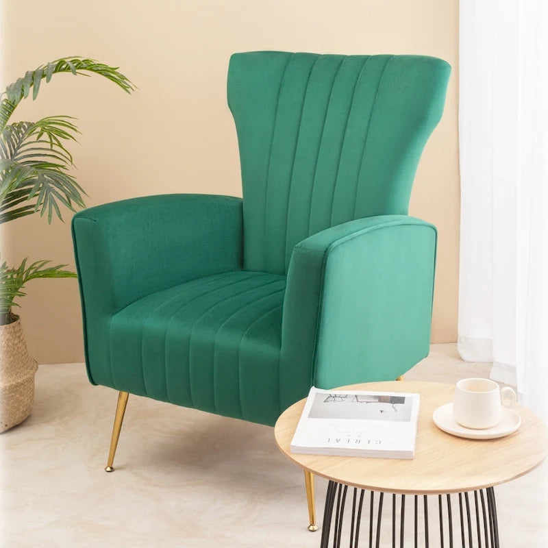 Fauteuil d'appoint dossier capitonné en velours rose / jaune / vert / blanc / rouge rosé avec pieds dorés – Individuel
