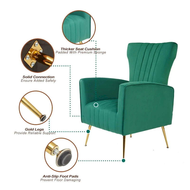 Fauteuil d'appoint dossier capitonné en velours rose / jaune / vert / blanc / rouge rosé avec pieds dorés – Individuel