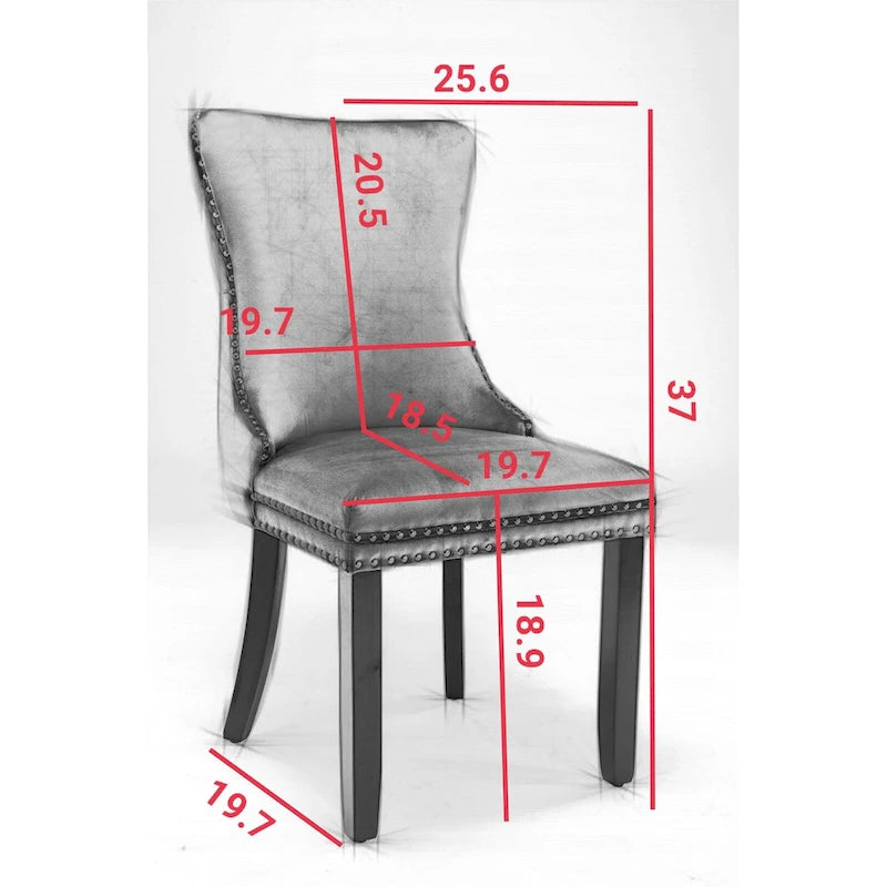 Chaise de salle à manger à dossier haut en velours (bleu/noir/doré/beige/gris/bleu clair) avec clous décoratifs – à l'unité
