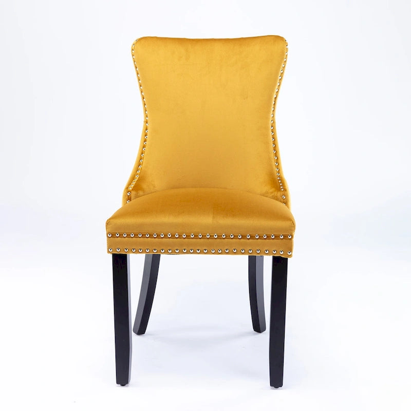 Chaise de salle à manger à dossier haut en velours (bleu/noir/doré/beige/gris/bleu clair) avec clous décoratifs – à l'unité