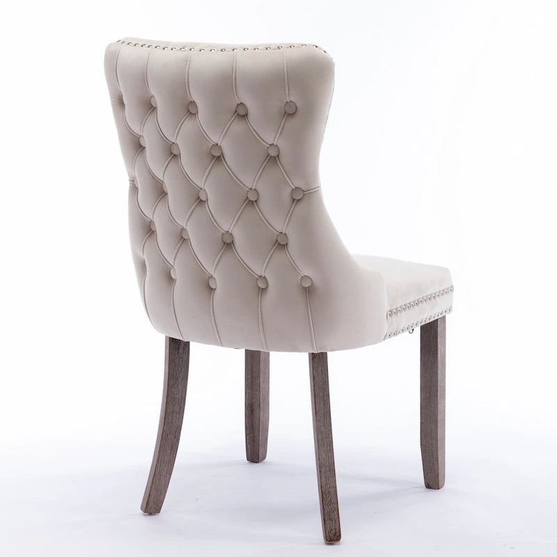 Chaise de salle à manger à dossier haut en velours (bleu/noir/doré/beige/gris/bleu clair) avec clous décoratifs – à l'unité