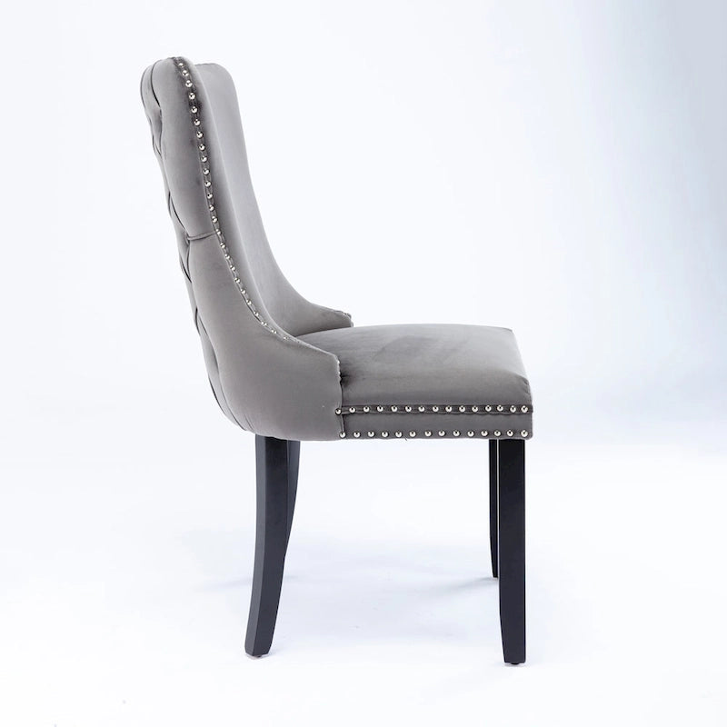 Chaise de salle à manger à dossier haut en velours (bleu/noir/doré/beige/gris/bleu clair) avec clous décoratifs – à l'unité