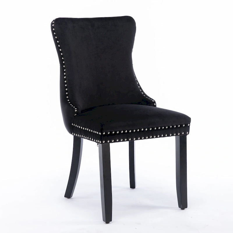 Chaise de salle à manger à dossier haut en velours (bleu/noir/doré/beige/gris/bleu clair) avec clous décoratifs – à l'unité