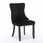 Chaise de salle à manger à dossier haut en velours (bleu/noir/doré/beige/gris/bleu clair) avec clous décoratifs – à l'unité