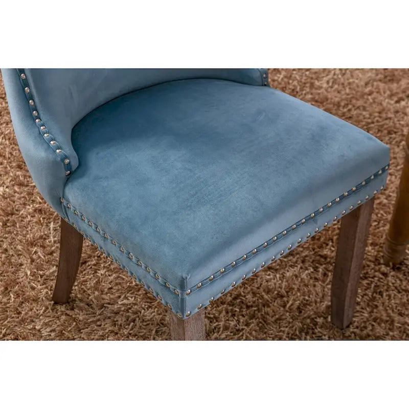 Chaise de salle à manger à dossier haut en velours (bleu/noir/doré/beige/gris/bleu clair) avec clous décoratifs – à l'unité