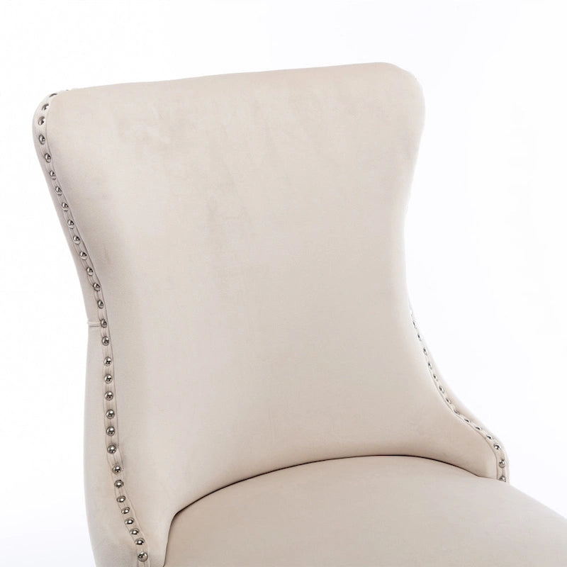 Chaise de salle à manger à dossier haut en velours (bleu/noir/doré/beige/gris/bleu clair) avec clous décoratifs – à l'unité