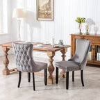 Chaise de salle à manger à dossier haut en velours (bleu/noir/doré/beige/gris/bleu clair) avec clous décoratifs – à l'unité