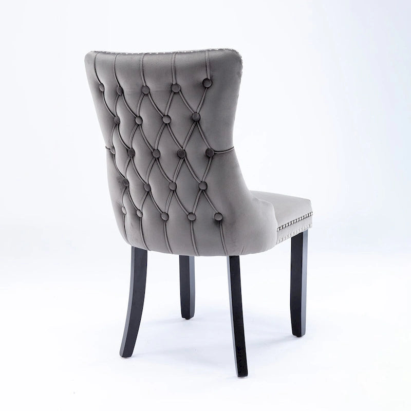 Chaise de salle à manger à dossier haut en velours (bleu/noir/doré/beige/gris/bleu clair) avec clous décoratifs – à l'unité