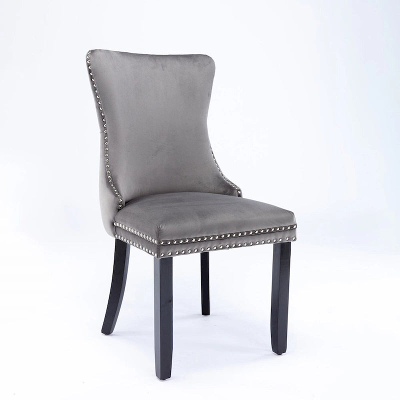Chaise de salle à manger à dossier haut en velours (bleu/noir/doré/beige/gris/bleu clair) avec clous décoratifs – à l'unité