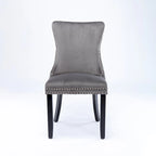 Chaise de salle à manger à dossier haut en velours (bleu/noir/doré/beige/gris/bleu clair) avec clous décoratifs – à l'unité
