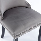 Chaise de salle à manger à dossier haut en velours (bleu/noir/doré/beige/gris/bleu clair) avec clous décoratifs – à l'unité