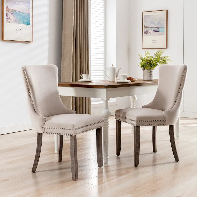Chaise de salle à manger à dossier haut en velours (bleu/noir/doré/beige/gris/bleu clair) avec clous décoratifs – à l'unité
