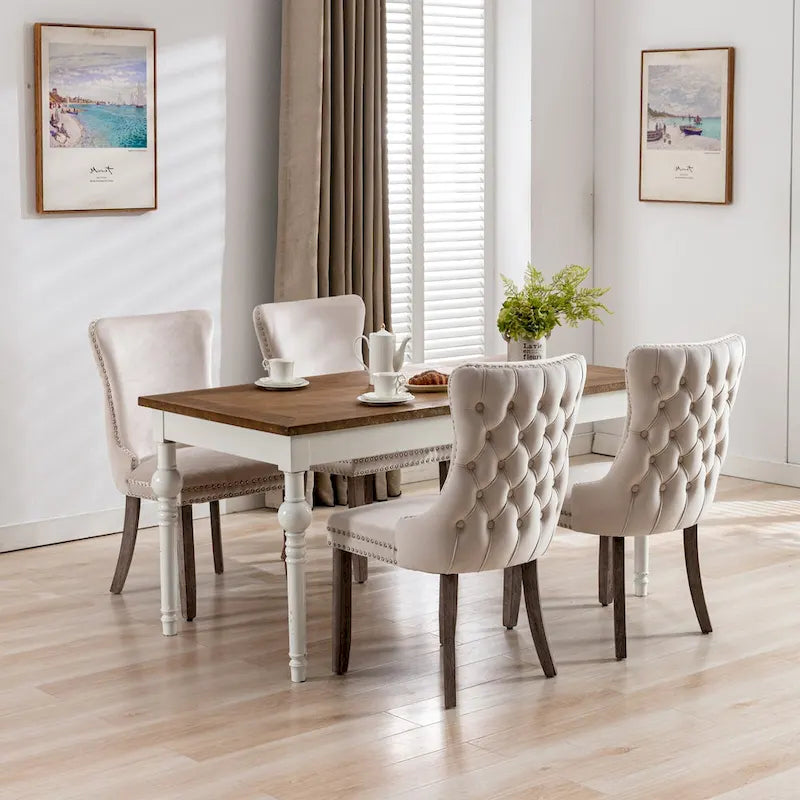 Chaise de salle à manger à dossier haut en velours (bleu/noir/doré/beige/gris/bleu clair) avec clous décoratifs – à l'unité