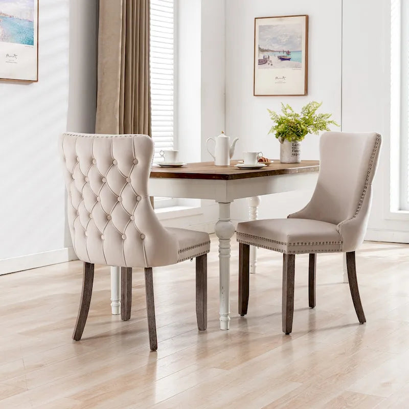 Chaise de salle à manger à dossier haut en velours (bleu/noir/doré/beige/gris/bleu clair) avec clous décoratifs – à l'unité