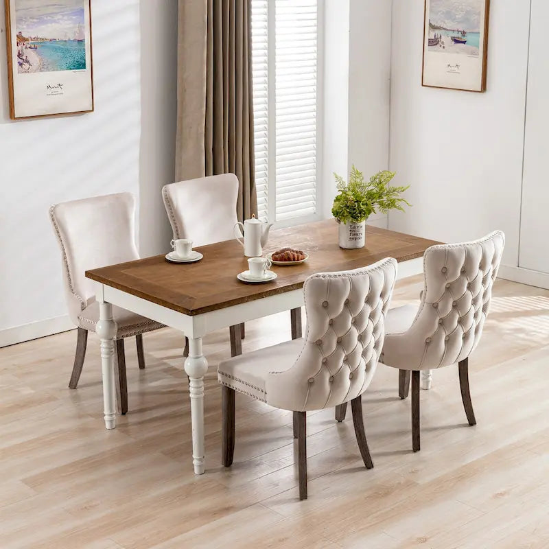 Chaise de salle à manger à dossier haut en velours (bleu/noir/doré/beige/gris/bleu clair) avec clous décoratifs – à l'unité