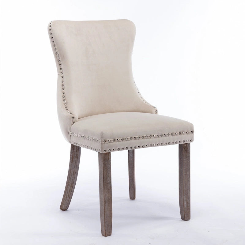 Chaise de salle à manger à dossier haut en velours (bleu/noir/doré/beige/gris/bleu clair) avec clous décoratifs – à l'unité