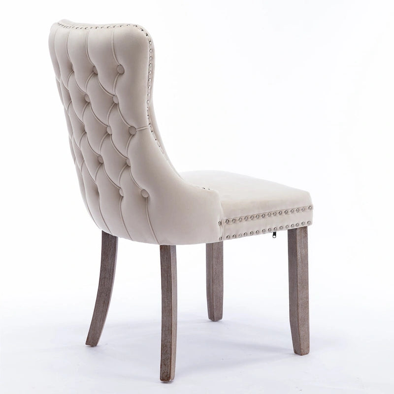 Chaise de salle à manger à dossier haut en velours (bleu/noir/doré/beige/gris/bleu clair) avec clous décoratifs – à l'unité