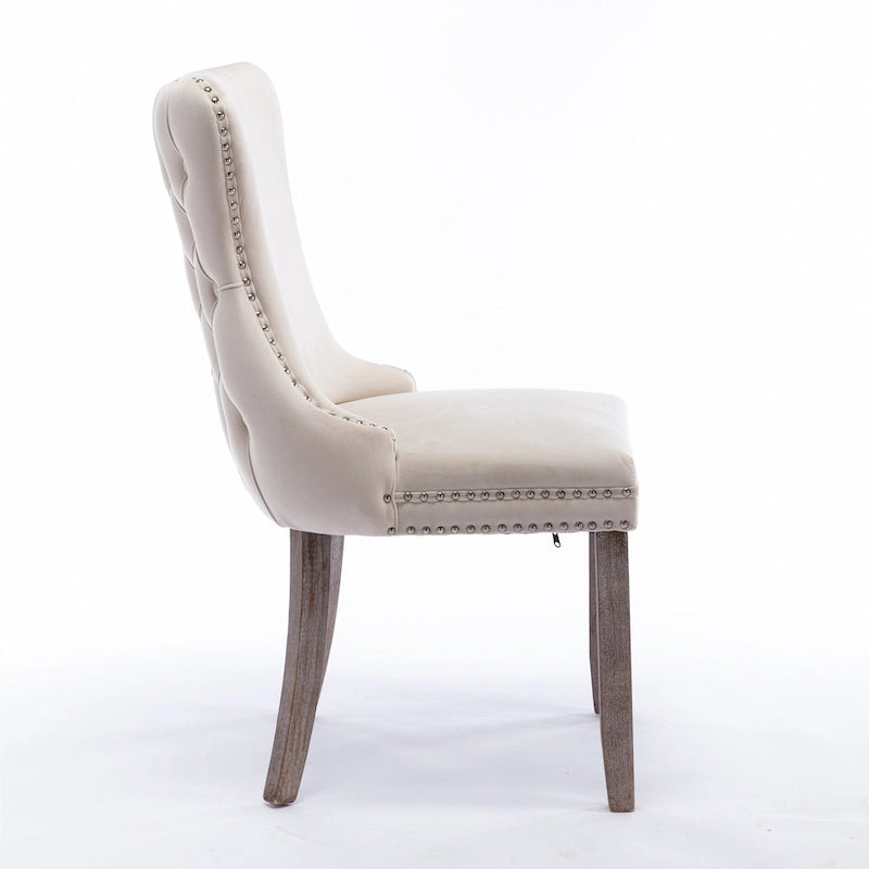 Chaise de salle à manger à dossier haut en velours (bleu/noir/doré/beige/gris/bleu clair) avec clous décoratifs – à l'unité