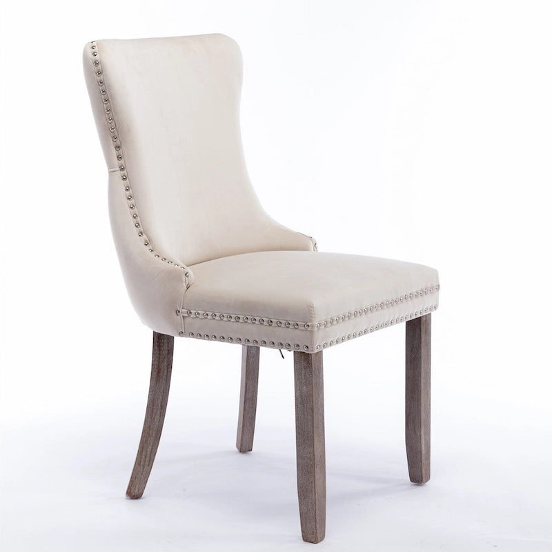Chaise de salle à manger à dossier haut en velours (bleu/noir/doré/beige/gris/bleu clair) avec clous décoratifs – à l'unité