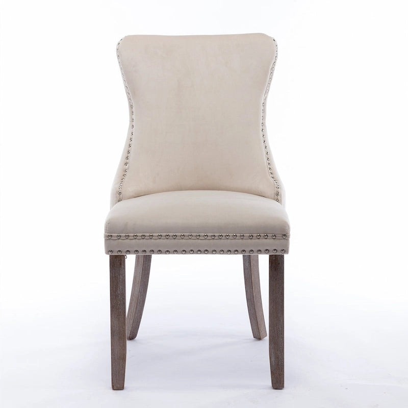 Chaise de salle à manger à dossier haut en velours (bleu/noir/doré/beige/gris/bleu clair) avec clous décoratifs – à l'unité