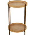 Rattan 2 Tray Shelves Accent Table with Metal Bamboo Inspired Legs - Brown - Roche River Decor - 18 W x 18 L x 26 H