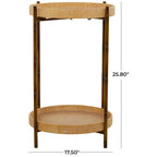 Table d'appoint à deux niveaux en rotin marron avec pieds en métal style bambou – Simple