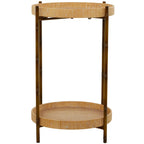 Table d'appoint à deux niveaux en rotin marron avec pieds en métal style bambou – Simple