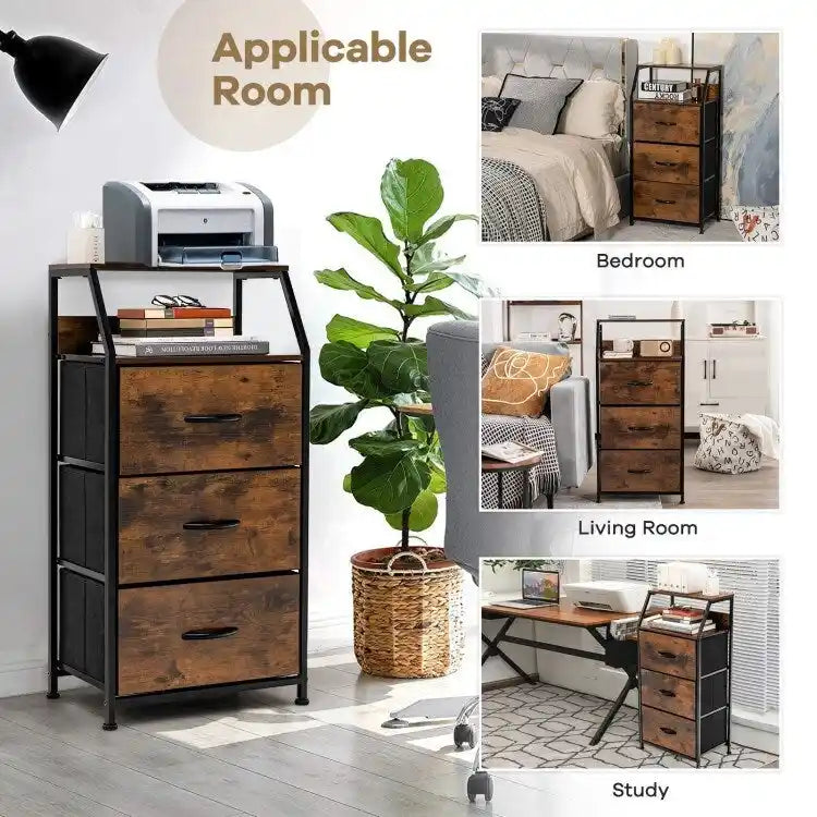 Commode autoportante avec étagères supérieures en bois