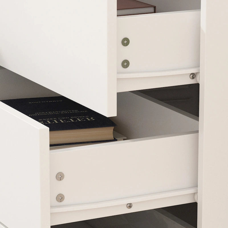 Commode moderne milieu de siècle noir/blanc avec 3 tiroirs, meuble de rangement et pieds dorés – Simple