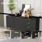 Commode moderne milieu de siècle noir/blanc avec 3 tiroirs, meuble de rangement et pieds dorés – Simple