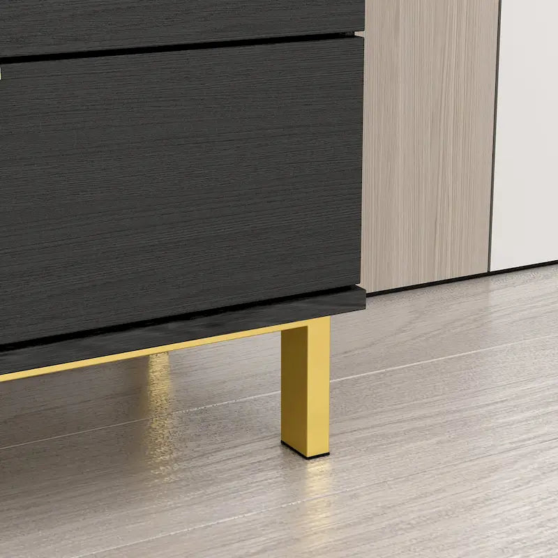 Commode moderne milieu de siècle noir/blanc avec 3 tiroirs, meuble de rangement et pieds dorés – Simple