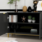 Commode moderne milieu de siècle noir/blanc avec 3 tiroirs, meuble de rangement et pieds dorés – Simple