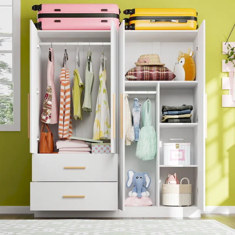 Armoire de rangement autoportante en MDF blanc avec tiroirs et deux compartiments – Simple