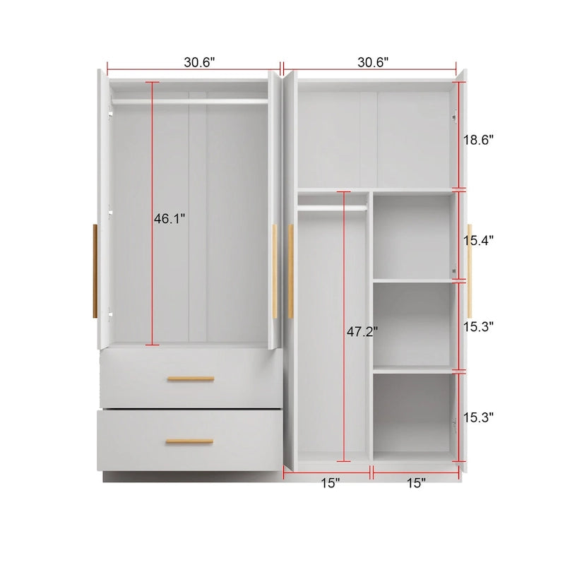 Armoire de rangement autoportante en MDF blanc avec tiroirs et deux compartiments – Simple